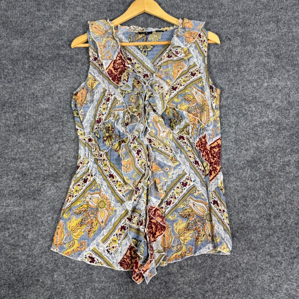 MDS California Ruffle Paisley Sleeveless Top Womens Size Medium Multi Color EUC